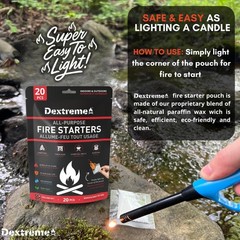 Dextreme Quick Instant Fire Starter – Waterproof 20 Pcs Bag, White