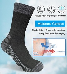 suaskk Men’s Crew Work Boot Socks, Thick Cushioned 9-12, Black 4 Pairs