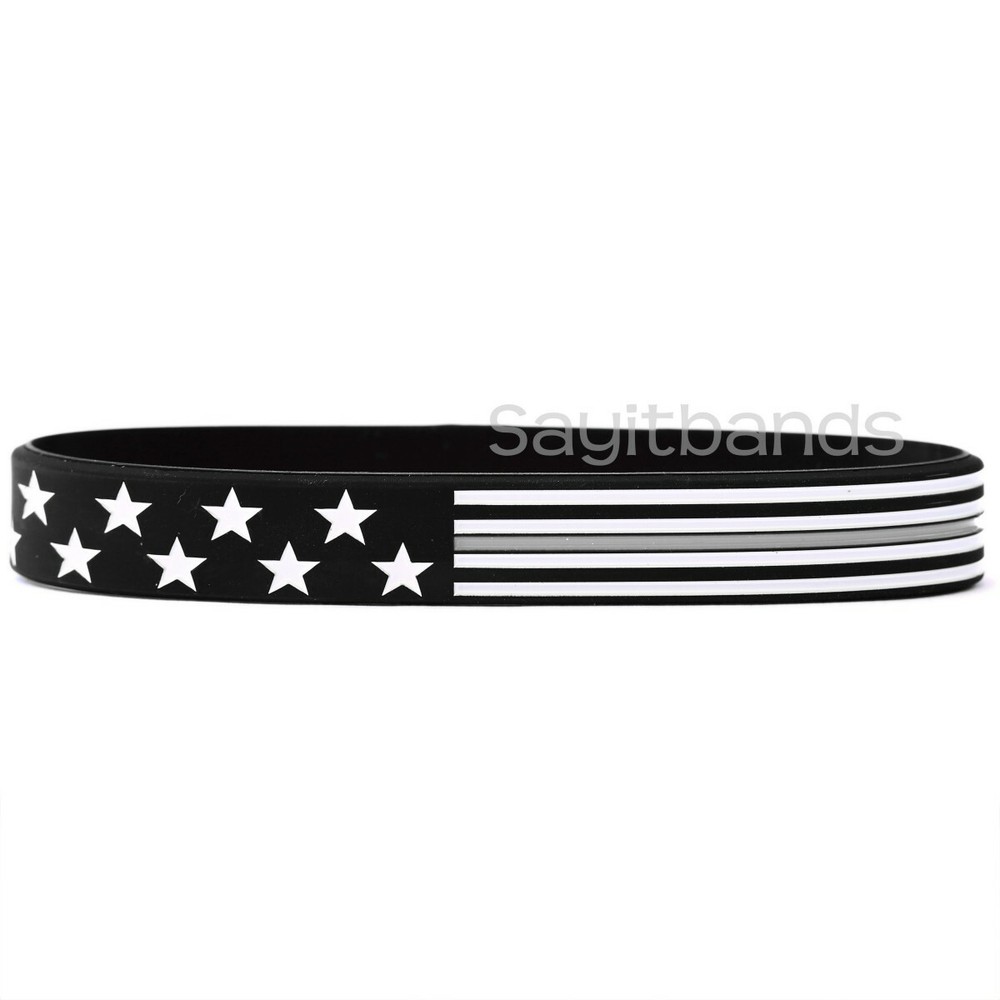 Flag thin GRAY line wristbands – Wholesale lot Correction Bands choose quantity
