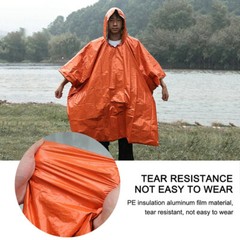 Portable Emergency Rain Poncho with Mylar Blanket Liner Survival Blankets 2PC US
