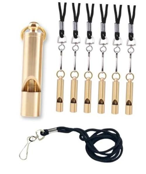 FUTURESTEPS Brass Whistles 6 Pack with Lanyards – 125+ dB Loud for Home Alerts