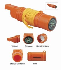 5in1 Camping Survival Whistle Compass Fire Starter Storage Container Mirror
