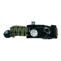 SOS LED Paracord Survival Bracelet Compass Thermometer Nylon Good Condition