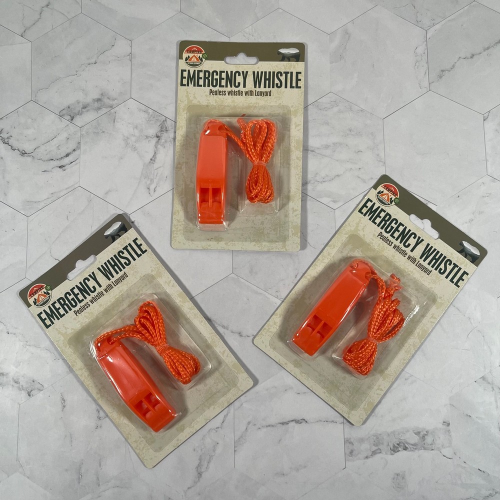 Lot of 3 Loud Pealess Emergency Whistles with Lanyard Outdoors Camping Hiking