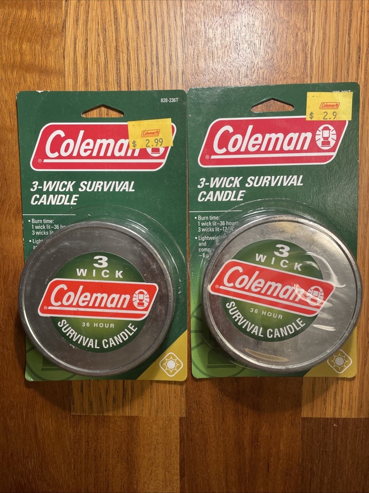 Coleman Emergency Survival Candle 3 Wick 36 Hour Outdoor Heat Tin 2 Pack