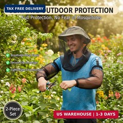 Mosquito Head Net for Hat with Arm Sleeves, No See Um Bug Face Net, Breathable F