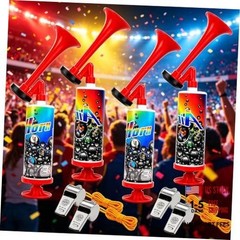 4 Pack Air Horn with 4 Metal Whistles, HandHeld 120dB Air Horn 4 Pack – Plastic