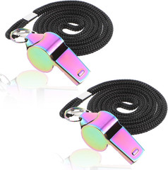 2 Pack Stainless Steel Coach Whistle with Lanyard – Loud & Colorful