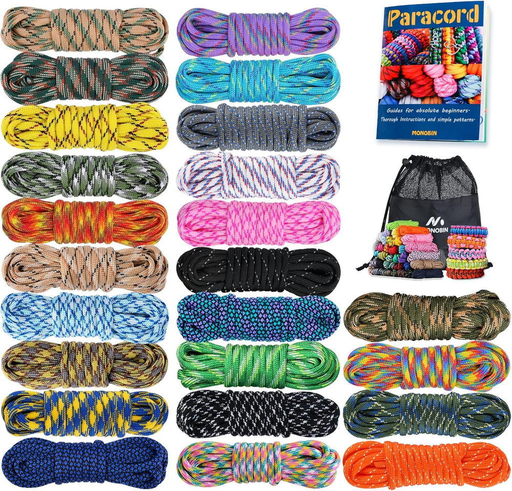 Paracord 550 Combo kit, 24 Colors 10ft Paracord Rope with Instruction, Multifunc