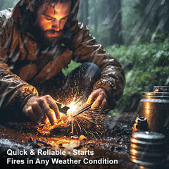 Survival Fire Starter, Ferro Rod , Flint & Steel Paracord and Emergency Whistle