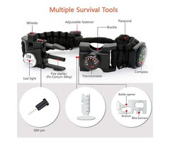 20-in-1 Survival Paracord Bracelet LED SOS Light Fire Starter Compass Whistle