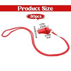 80 Pack Red Sports Whistle, Plastic Whistles Bulk with Lanyard, 120dB Loud