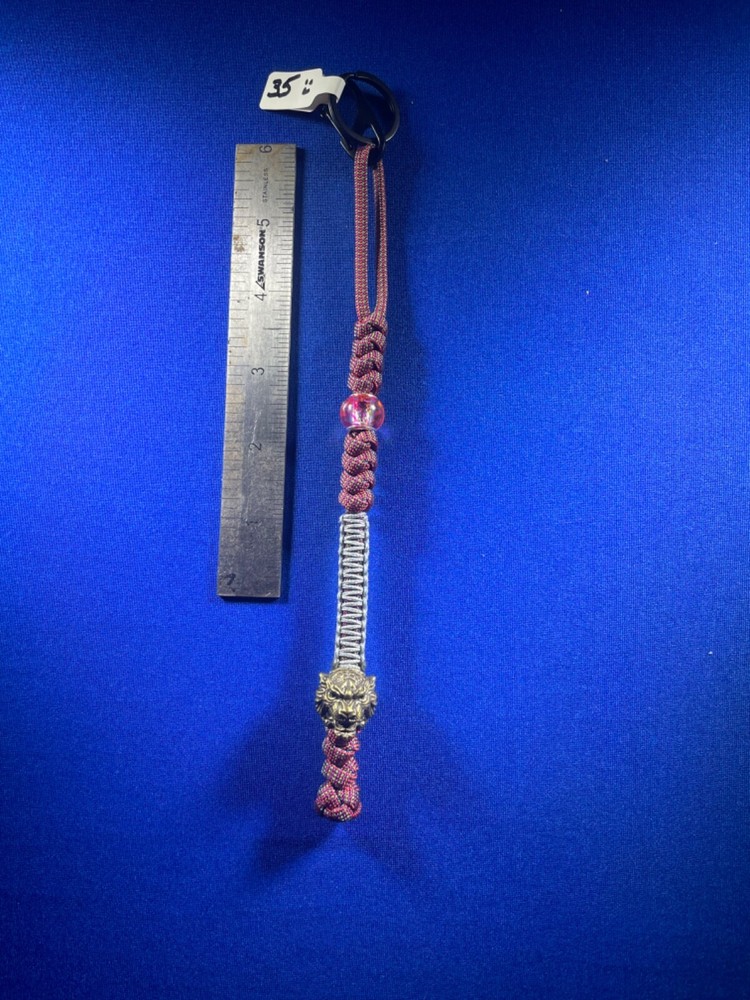 paracord keychain. bag, backpack, jacket zipper pull. Bengal/Tiger bead. A26