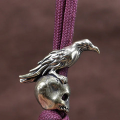 Raven Skull Brass Knife Bead Crow EDC DIY Paracord Woven Bracelet Lanyard Black
