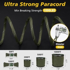 Paracord Reflective 1000lb, 50/100/200/500/1000ft 4mm, 13 Strand Paracord Rope,
