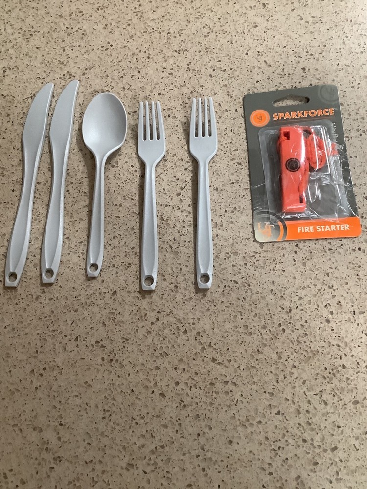 NEW SparkForce Fire Starter and Lanyard & 5 pc. Nylon Utensils Set