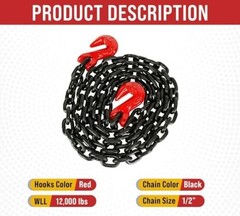 G80 Black Transport Binder Chain with Clevis Grab 1/2 Inch x 10 FT 1 – Pack