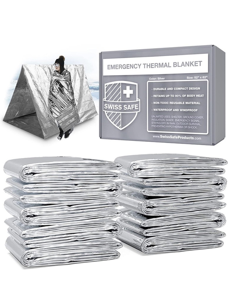 Swiss Safe Emergency Mylar Silver Thermal Blankets 52 x 82″ Designed For NASA