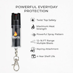 2 Pack BURN Pepper Spray 1/2oz Self Defense Keychain – Black Security Protection
