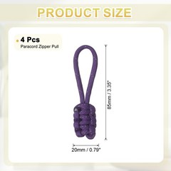 4Pcs Reflective Paracord Zipper Pull, 85 mm Length for Backpacks, Purple