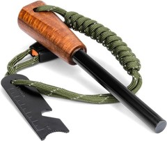 Compact Outdoor Fire Starter with Wooden Handle – Reliable Ferro Rod for Camping