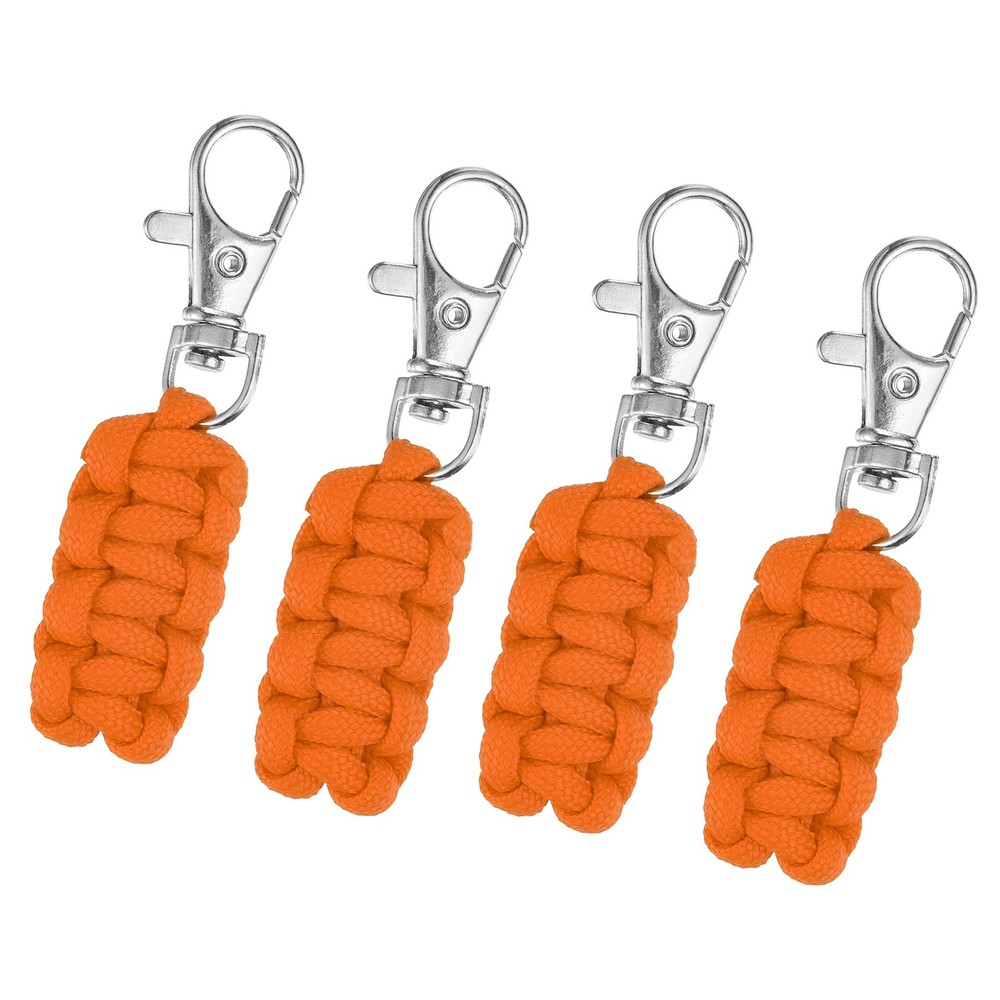 4pcs Paracord Laces for Zippers, Keychain with Lanyard, Orange