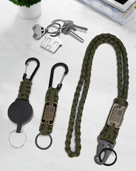 3 Pcs Paracord Lanyard Set with Retractable Keychain – Long & Short Heavy Duty L