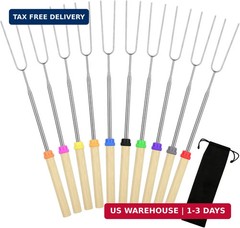 10 Pack Smores Sticks, 32 Inch Marshmallow Roasting Sticks for Fire Pit, Extenda