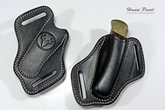 Custom Black 45 Degree Canted Leather Sheath for Buck 110 Folding Hunter