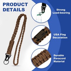 2Pcs Paracord Lanyard, Strong Lanyard with USA Flag, Green, Brown