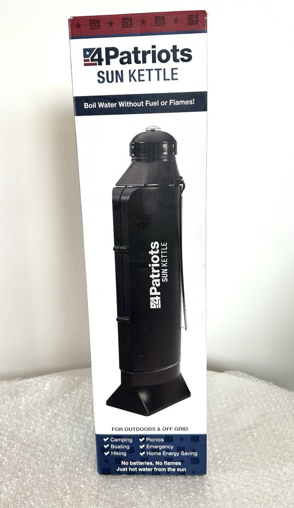 4Patriots SUN KETTLE Solar Water Heater Boil Outdoors Thermos (Black) NEW IN BOX