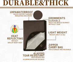 Heavy Duty Survival Blanket -Multifunctional Reflective Tarp Thermal Blanket