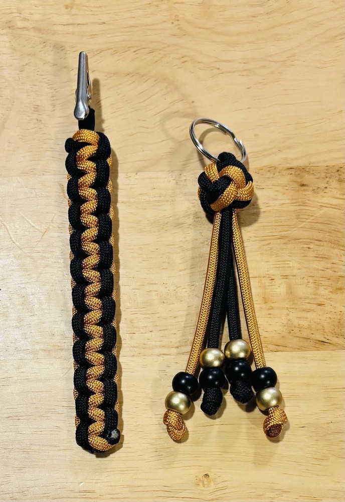 Black & Gold Nylon Paracord Keychain & Card Grabber/Roach clip.