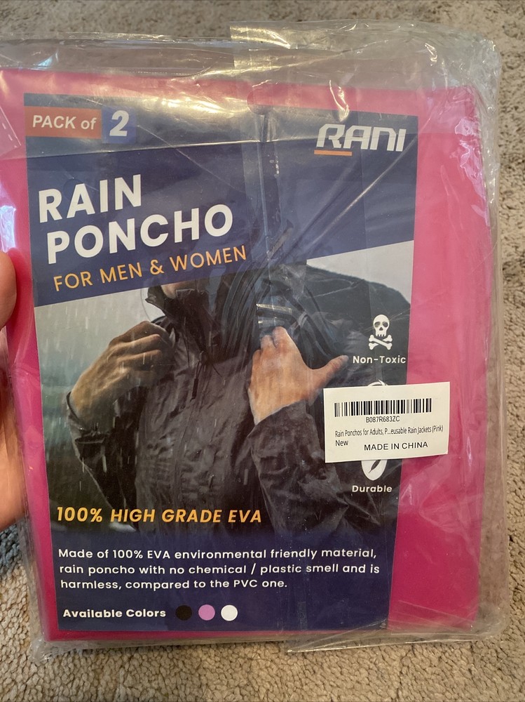 Rain Poncho Raincoats Reusable Unisex One Size Fits Most (pink) pack of 2