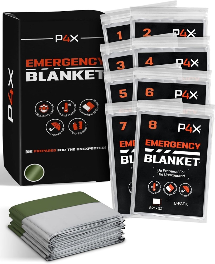 PREPARED4X Mylar Blankets 8 Pack – Waterproof Emergency 8 pack, Green (82×50)