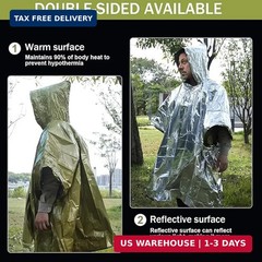 Emergency Survival Poncho (4pc) Thermal Mylar Foil Coating Blanket for Heat Rete