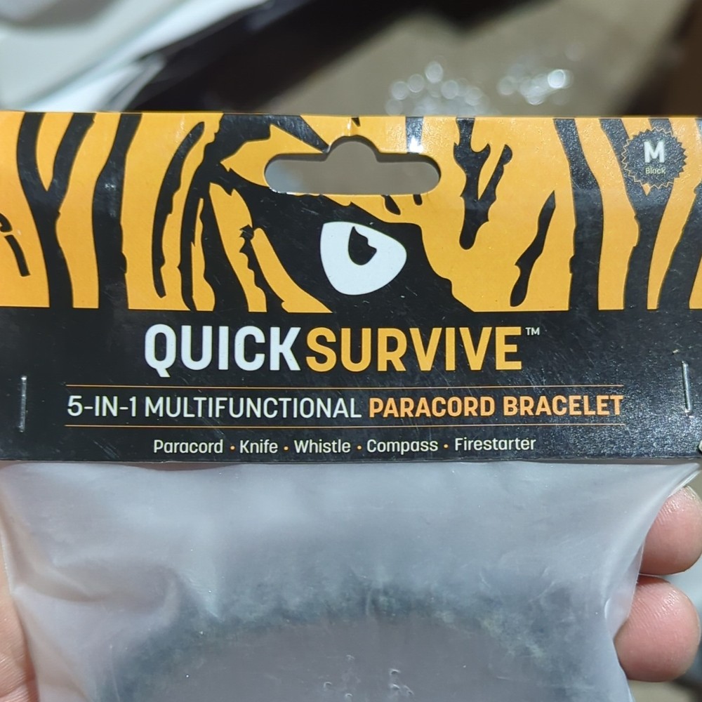 lot of 10 Quick Survive 5-in-1 Paracord Bracelet w/ Knife/Compass, Black 6 Pack