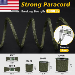 Paracord Reflective 1000Lb, 50/100/200/500/1000Ft 4Mm, 13 Strand Parachute Spool