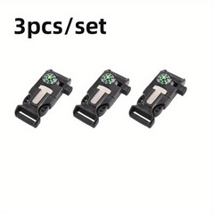 4pcs Outdoor Survival Buckle with Compass Whistle Fire Starter Black Backpack