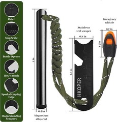 4-Inch 6-in-1 Ferro Rod Fire Starter Kit for Camping & Survival