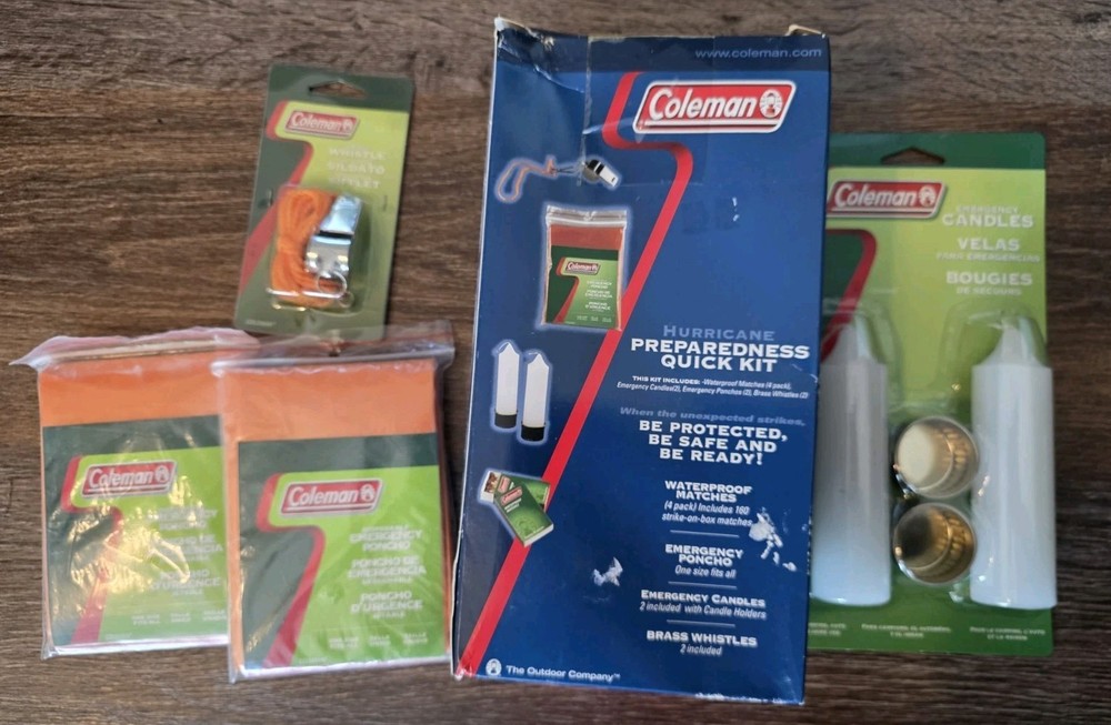 Coleman Storm Emergency Survival Kit & Extra Candles Whistle Ponchos
