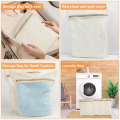 4-Piece Medium Durable Organic Cotton Mesh Laundry Bags with Medium, beige