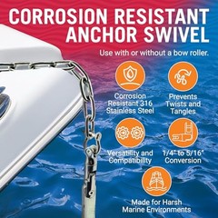 Anchor Swivel, Stainless Steel Shackle Chain Swivel, Fits 1/4 » to 5/16 «