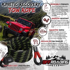 NEW Offroading Gear Kinetic Recovery Rope (Black), For Off-Roading/4×4,All Sizes