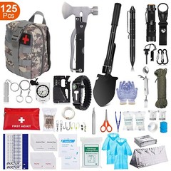 125Pcs Emergency Survival Kit First Aid Military Kit with Backpack Flashlight