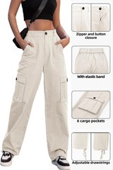 ZMPSIISA Women High Waisted Cargo Pants Wide Leg Casual X-Large, Apricot