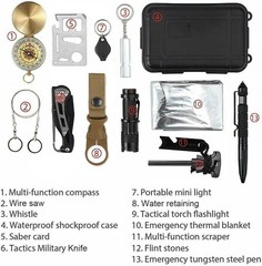 14 in 1 Outdoor Emergency Survival And Safety Gear Kit Camping Tactical Tools