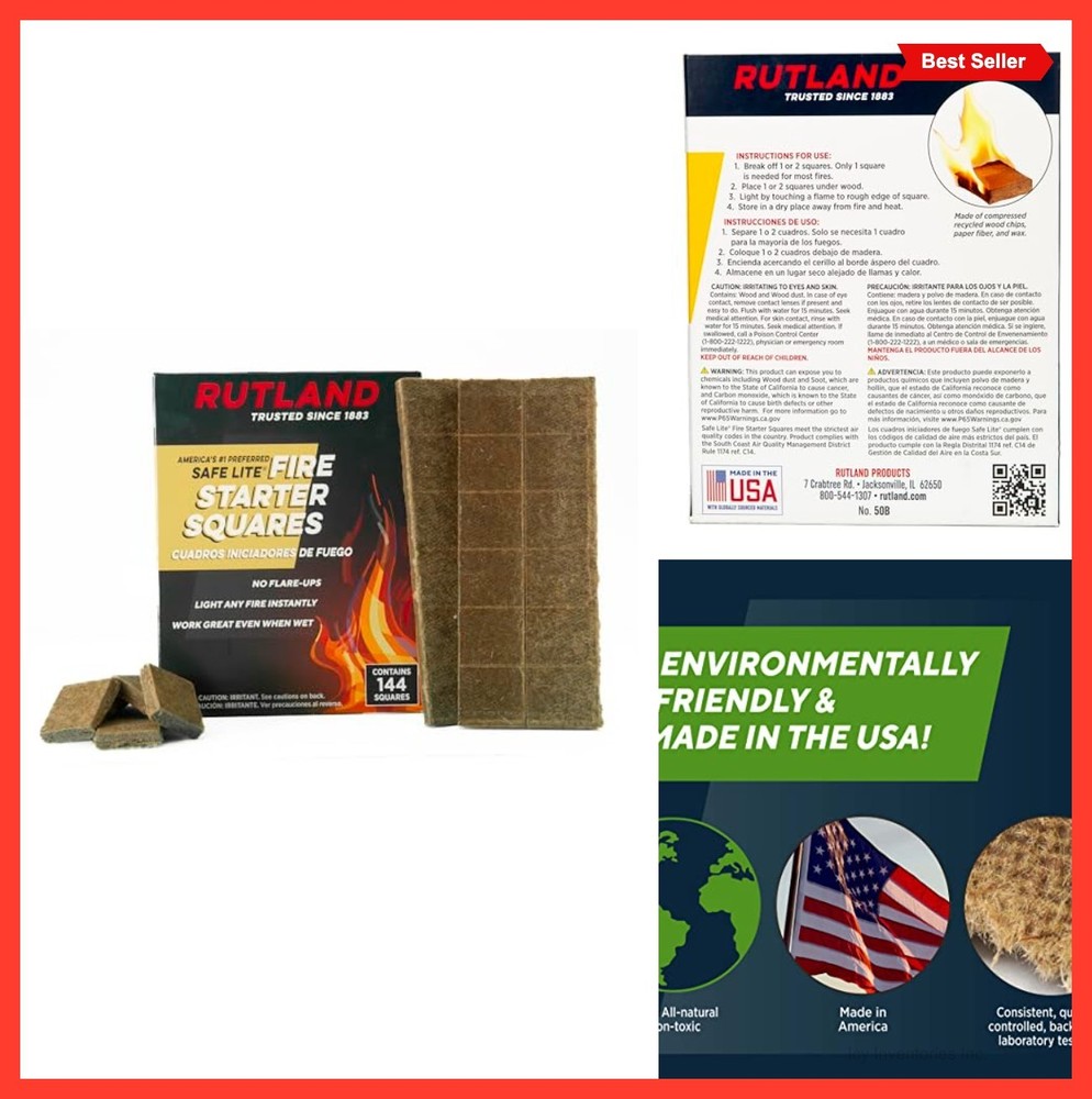 Fire Starter Cubes 144 Pack Natural Wood Wax Campfire Charcoal Grill BBQ