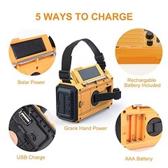 Weather Radio, 5000mAh/18500mWh NOAA Weather Radio, Solar Hand Crank Yellow