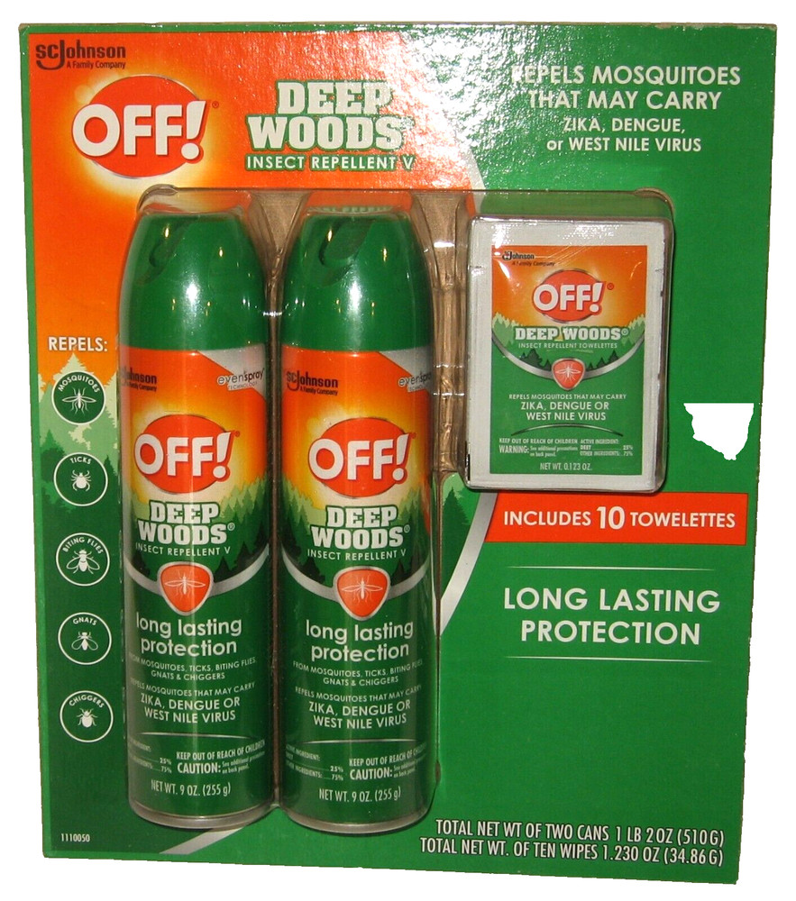 NeW Pkg 2 DEEP WOODS OFF Long Lasting 9oz Spray Insect Deet Repellent Towelettes